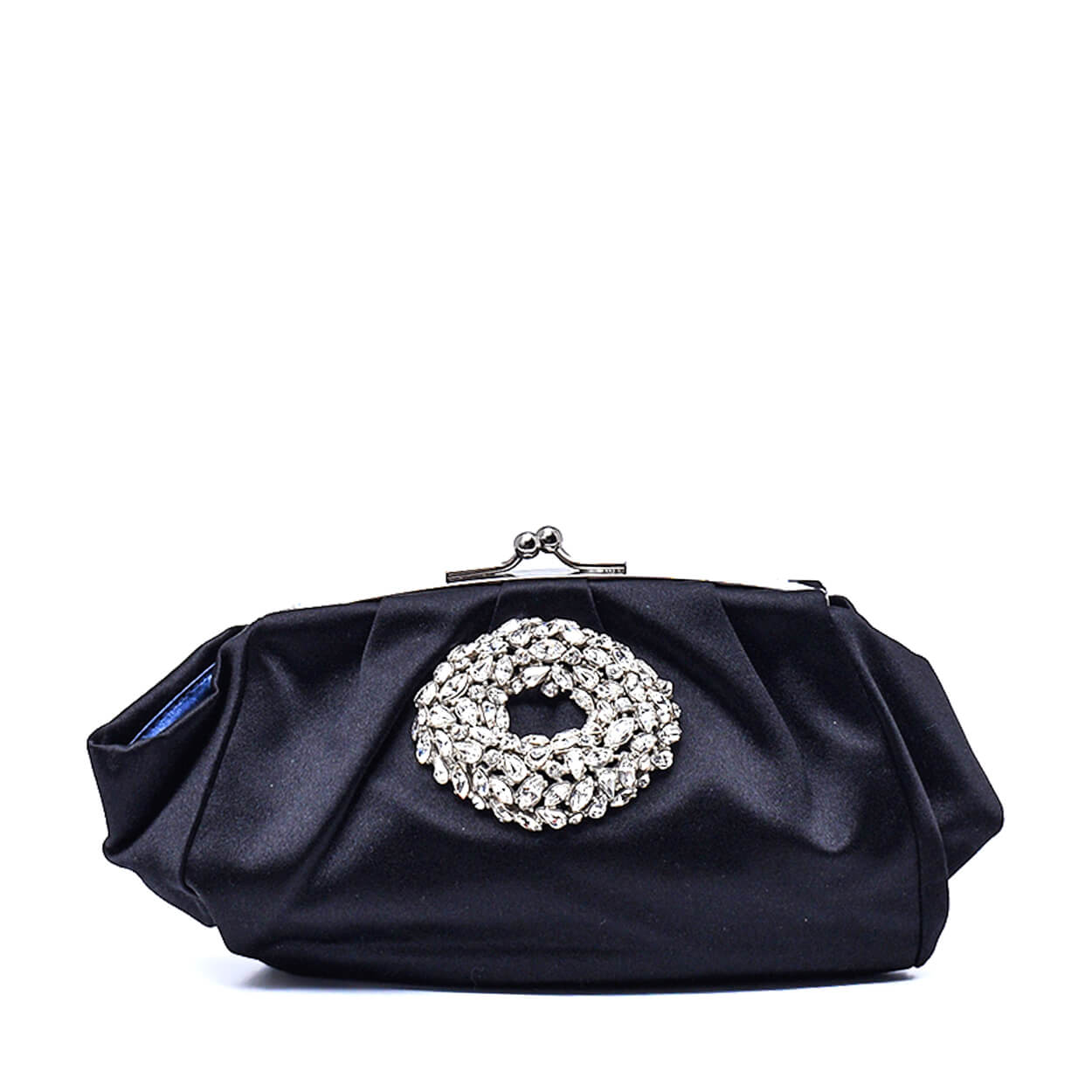 Balenciga - Black Satin Crystal Embellished Night Clutch Bag 